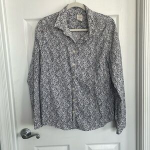 Navy and white with a sprinkle of pink cotton button down shirt.  By J Crew